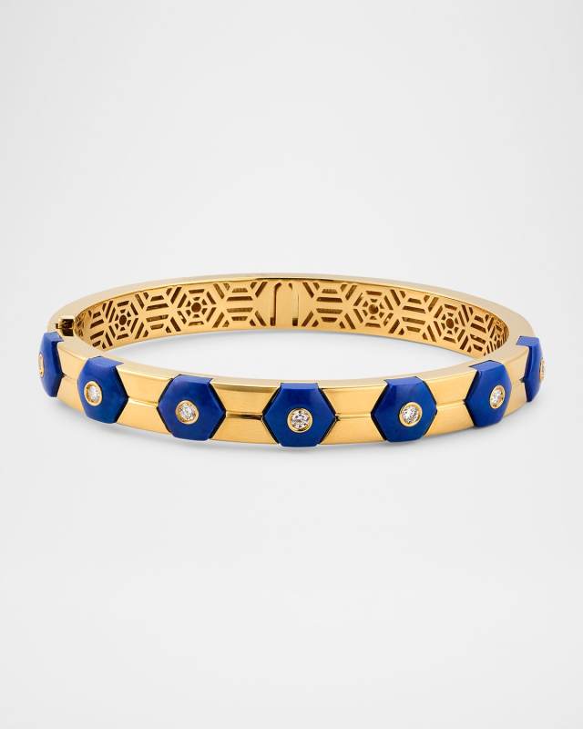 Baia Sommersa Bangle in 18K Yellow Gold with White Diamonds and Lapis